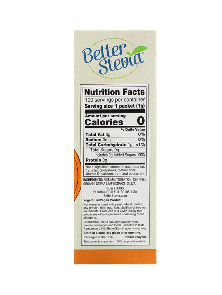 better-stevia-original-now-foods-100-kesica-sastav BetterStevia Original Now Foods 100 kesica x 100 g sastojci