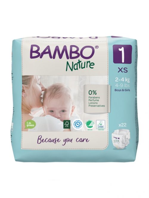 Eco-Friendly 1 XS pelene za bebe 2-4 kg Bambo Nature 22 komada