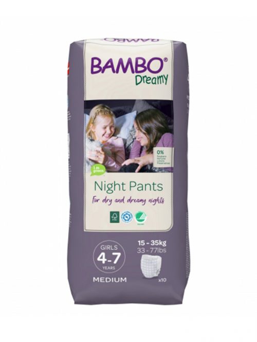 Noćne gaćice Dreamy za devojčice 4-7 g 15-35 kg Bambo Nature 10 komada