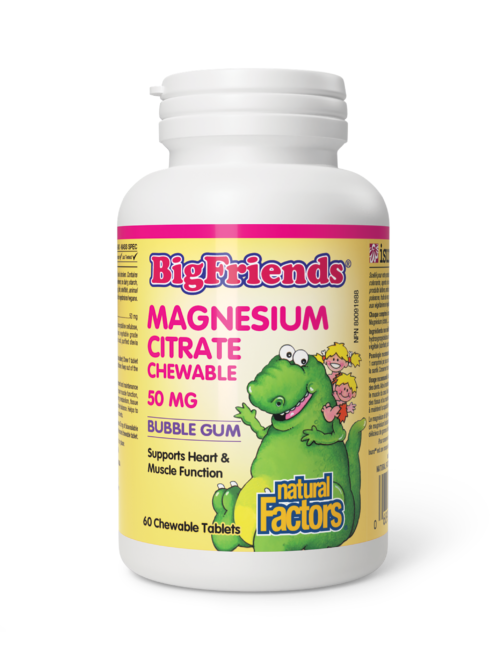 BigFriends Magnesium Citrate 50 mg Bubble Gum Natural Factors 60 tableta za žvakanje